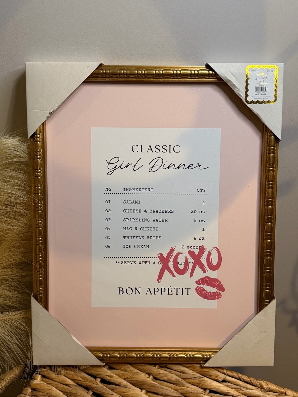 Hobby Lobby Pink & Gold 'Classic Girl Dinner' Framed Wall Art